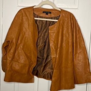 Lafayette 148 cropped leather jacket in a lovely cognac color